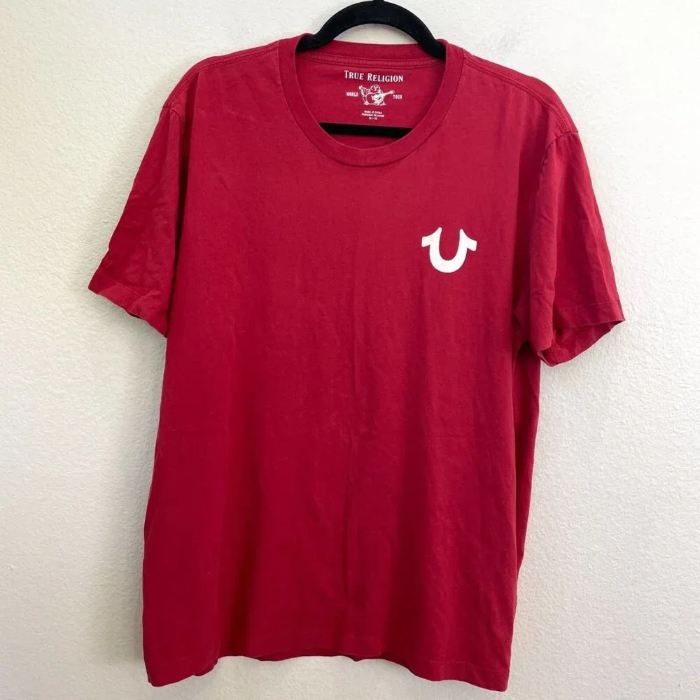 True Religion Mens XL T Shirt Red 100% Cotton‎ Casual Crew Neck Short Sleeve